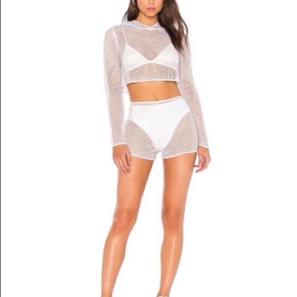 Grlfrnd Disco White Mesh Knit Beaded Hoodie sz M - Picture 1 of 9
